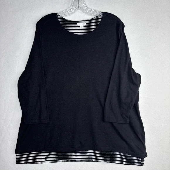 J. Jill Black Layered Striped Long Sleeve Top XL Womens Contrast Hem - Picture 1 of 8